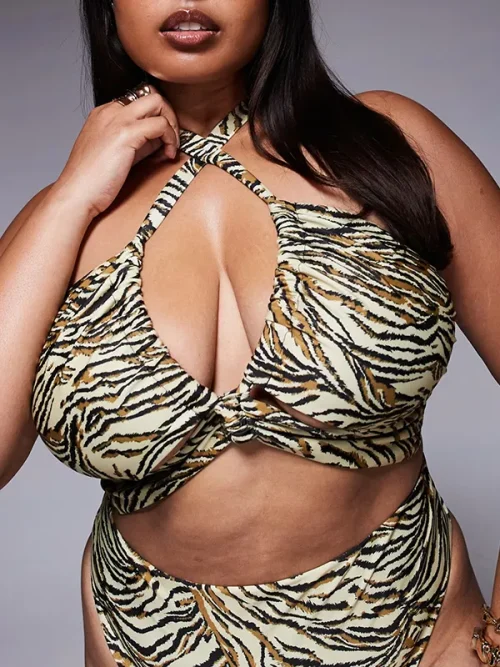 Custom tiger print cross hollowing bathing suits plus size - Image 3