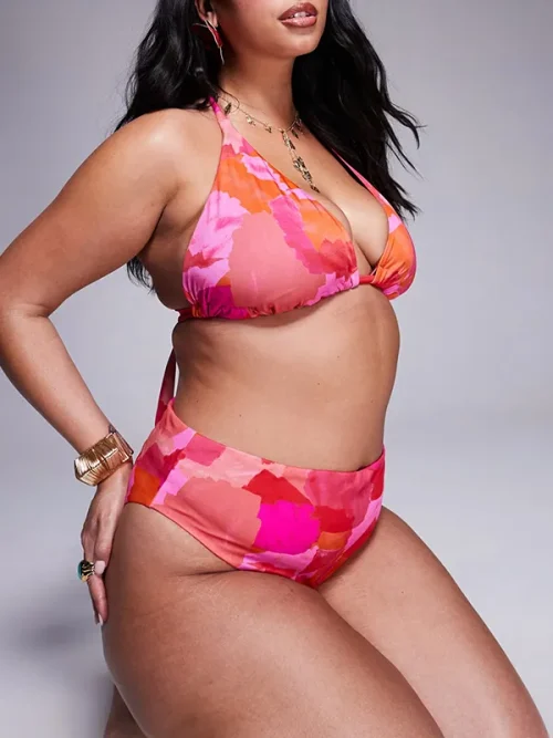 Custom pink and orange gradient halterneck plus size bathing suits - Image 4