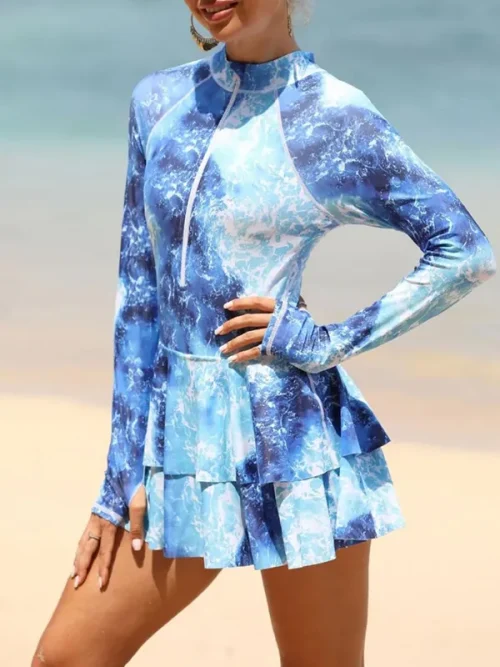 Women custom ave print long sleeves bathing suits