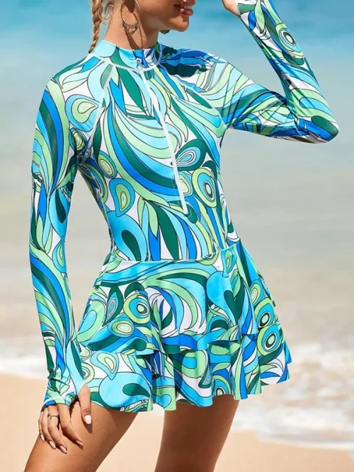Women custom ave print long sleeves bathing suits - Image 3