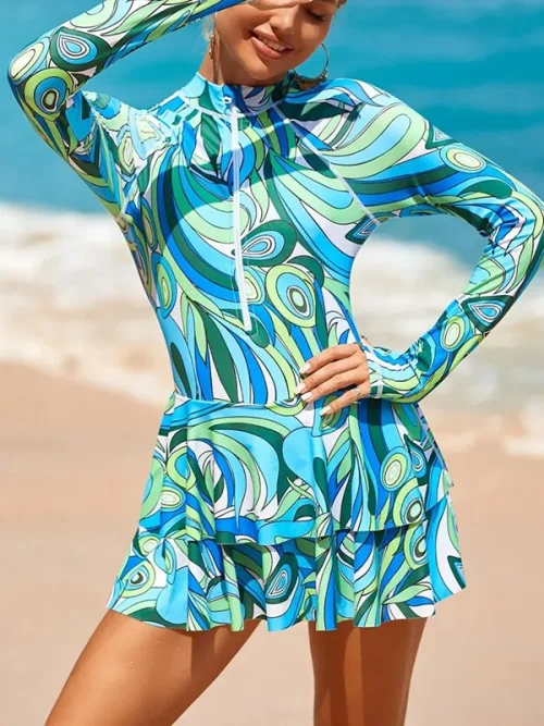 Women custom ave print long sleeves bathing suits - Image 4