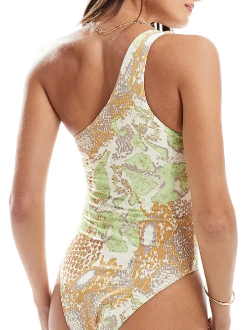 Custom made snake print one-shoulder one piece bathing suits - Image 2