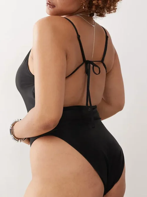 Custom plus size spaghetti strap black bathing suit - Image 4