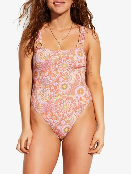 Custom orange and pink floral print bathing suits for large breasts - Image 2