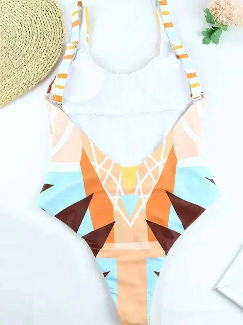 Custom lynx face print geometric color block bathing suits - Image 4